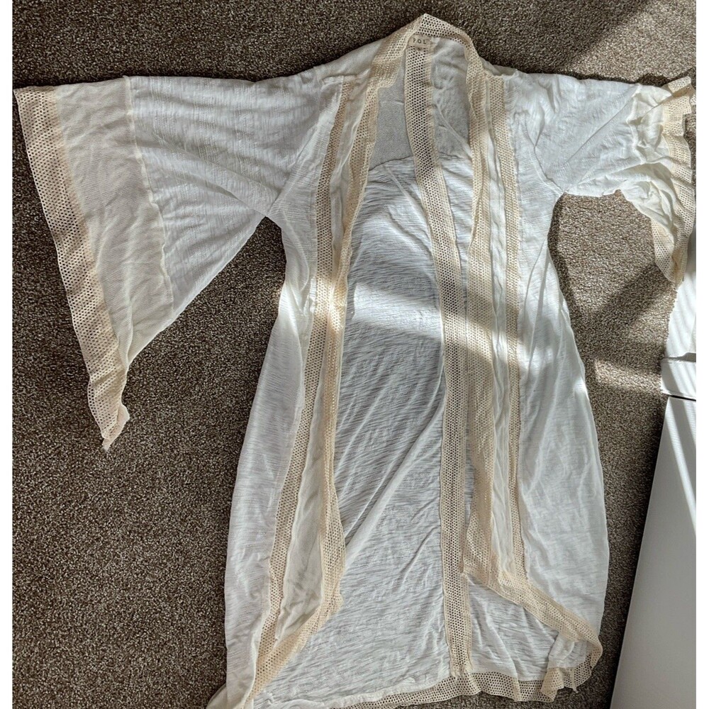 POL Blush Cream Boho Gauze Ruffle Open Cardigan Romantic SZ S